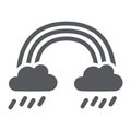 Rainbow and rain glyph icon, weather and nature, rainy sign, vector graphics, a solid pattern on a white background.