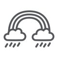 Rainbow and rain line icon, weather and nature, rainy sign, vector graphics, a linear pattern on a white background.