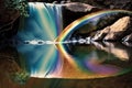 rainbow reflected in the water of a peaceful waterfall