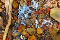 Rainbow reflection of crude oil spill on the stone Royalty Free Stock Photo