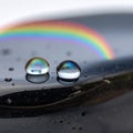 Rainbow Reflection in Twin Water Droplets Royalty Free Stock Photo