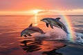 Rainbow Rendezvous: Dolphins Jumping for Joy Royalty Free Stock Photo