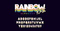 Rainbow retro font. Vector of modern vibrant alphabet and numbers. Typeface with different colors in vintage trendy style