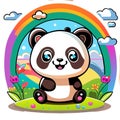 Rainbow Reverie: Panda Bear in a Whimsical Field