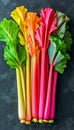 Rainbow Rhubarb Stalks on Dark Surface