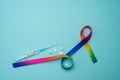 Rainbow ribbon awareness. LGBT community. World aids day, people with HIV concept