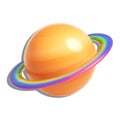 Rainbow Ring Planet Icon Glossy Orange Sphere with Multicolor Orbit for Space Themes Royalty Free Stock Photo