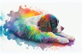 The Rainbow Road, old dog that has passed on sleeping on a cloud in the sky