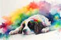 The Rainbow Road, old dog that has passed on sleeping on a cloud in the sky