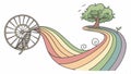 Rainbow road with trees, colorful path, and whimsical journey, fantasy road vector design Generative AI