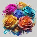 Rainbow Rose Bouquet: A Vibrant Alcohol Ink Creation Royalty Free Stock Photo