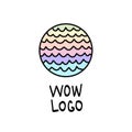 Rainbow round logo with waves, pastel neon spectrum colors, colorful striped pattern. Vector illustration. Royalty Free Stock Photo