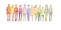 Rainbow rrow riends, young people holding hands of neighbors, concept of friendship and family, watecolor illustration Royalty Free Stock Photo