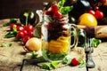 Rainbow salad from colorful tomatoes, onion, pepper and basil wi Royalty Free Stock Photo