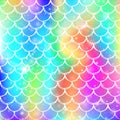 Rainbow scales background with kawaii mermaid princess pattern.