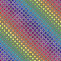 Rainbow Seamless Pattern of Colorful Circles on Grey Backdrop.