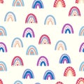 Rainbow seamless pattern in pastel colors. Scandinavian baby hand drawn illustration for textiles and newborn clothes.