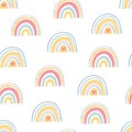 Rainbow seamless pattern. Unique hand drawn rainbow texture. Cute kid nursery background in pastel colors. Baby shower
