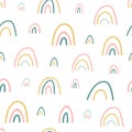 Rainbow seamless pattern. Unique hand drawn rainbow texture. Cute kids nursery background in pastel colors. Baby shower