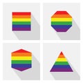 Rainbow shapes flags color icons set with long shadow