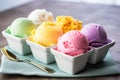rainbow sherbet ice cream in a pastel-colored dish Royalty Free Stock Photo