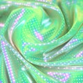 Rainbow shimmering fabric with a sparkling pattern of shiny circles. Waves graphic design 3d rendering illustration