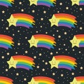 Rainbow shooting star seamless pattern