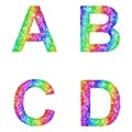 Rainbow sketch font set - letters A, B, C, D