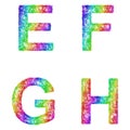 Rainbow sketch font set - letters E, F, G, H