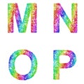 Rainbow sketch font set - letters M, N, O, P