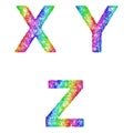 Rainbow sketch font set - letters X, Y, Z