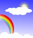 Rainbow in the sky with sun and clouds