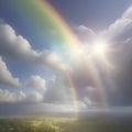 Rainbow in the sky with clouds, and sunlight. Colorful background. Ai-Generated Royalty Free Stock Photo