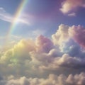 Rainbow in the sky with clouds, and sunlight. Colorful background. Ai-Generated Royalty Free Stock Photo