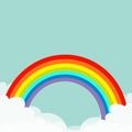 Rainbow in the sky. Fluffy cloud in corners. Cloudshape. Cloudy weather. LGBT gay symbol sign. Flat design. Blue background. Isola