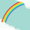 Rainbow in the sky. Fluffy cloud in corners frame template. Cloudshape. Cloudy weather. LGBT sign symbol. Flat design. Blue backgr