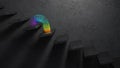 Rainbow slinky toy on the black stairs in dark room. 3D rendering. Royalty Free Stock Photo