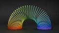 Rainbow slinky toy bridge on black background. 3D rendering.