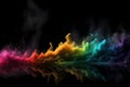 Rainbow smoke bomb with black aesthetic background.