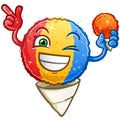 Rainbow Snow Cone Winking and Pointing Vector Cartoon Character