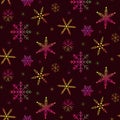 Rainbow snowflakes seamless pattern on dark background