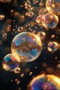 Rainbow soap bubbles in sunlight on a dark background Royalty Free Stock Photo