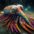 Rainbow space squid. Generative AI