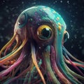 Rainbow space squid. Generative AI