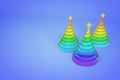 Rainbow spiral Christmas trees 3d color illustration