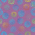 Rainbow spiral linear circles and polka dots seamless pattern. Geometric background. Vector