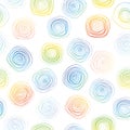 Rainbow spiral linear circles seamless pattern. Retro background. Vector