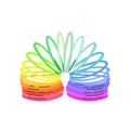 Rainbow spiral spring toy. Children magic slinky spring. Colored plastic kid toy. Vector isolated on white background.