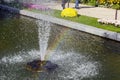 Rainbow in the spray of a fountain. Royalty Free Stock Photo