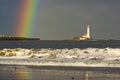 Rainbow at St. Marys Lighthouse near Newcastle Royalty Free Stock Photo